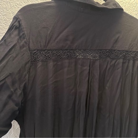 Aura Black Boho Maxi Dress Short Sleeve Lace Detail Pocket Tie Waist Size Medium - Picture 10 of 12